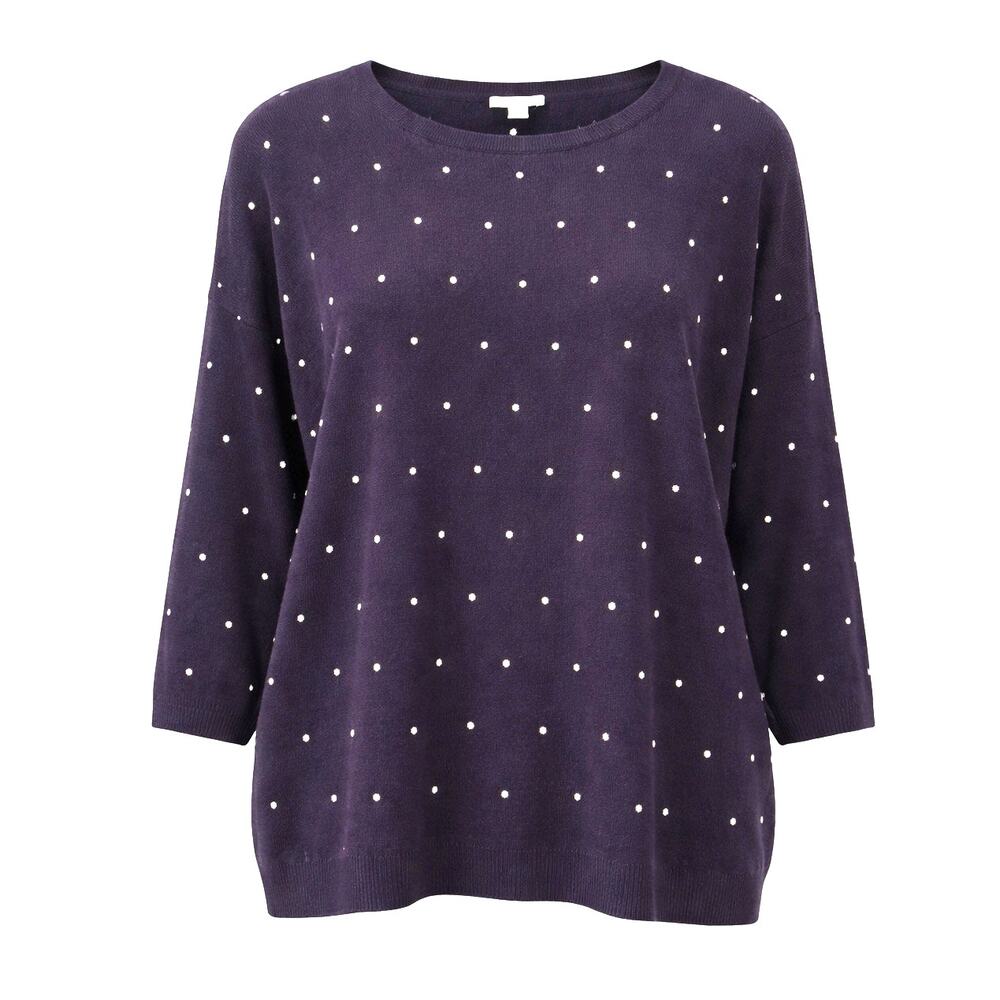 J. Jill 2x Navy Sweater White Dots 3/4 Sleeve Drop Shoulder Soft Knit